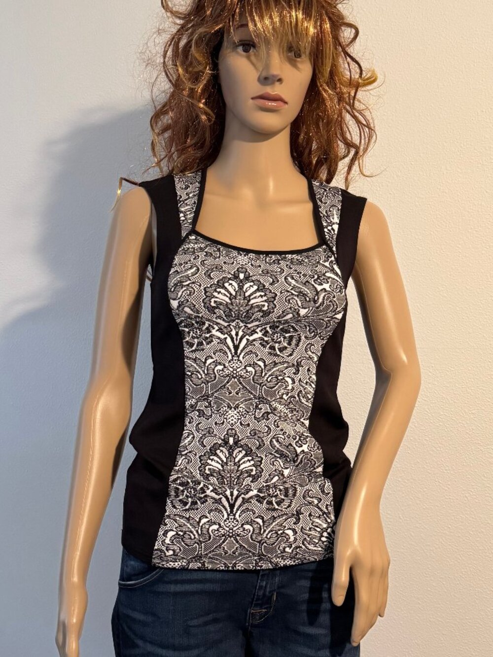 White House Black Market Jacquard Ponte Bodice Tank Top Sleeveless Sz XS